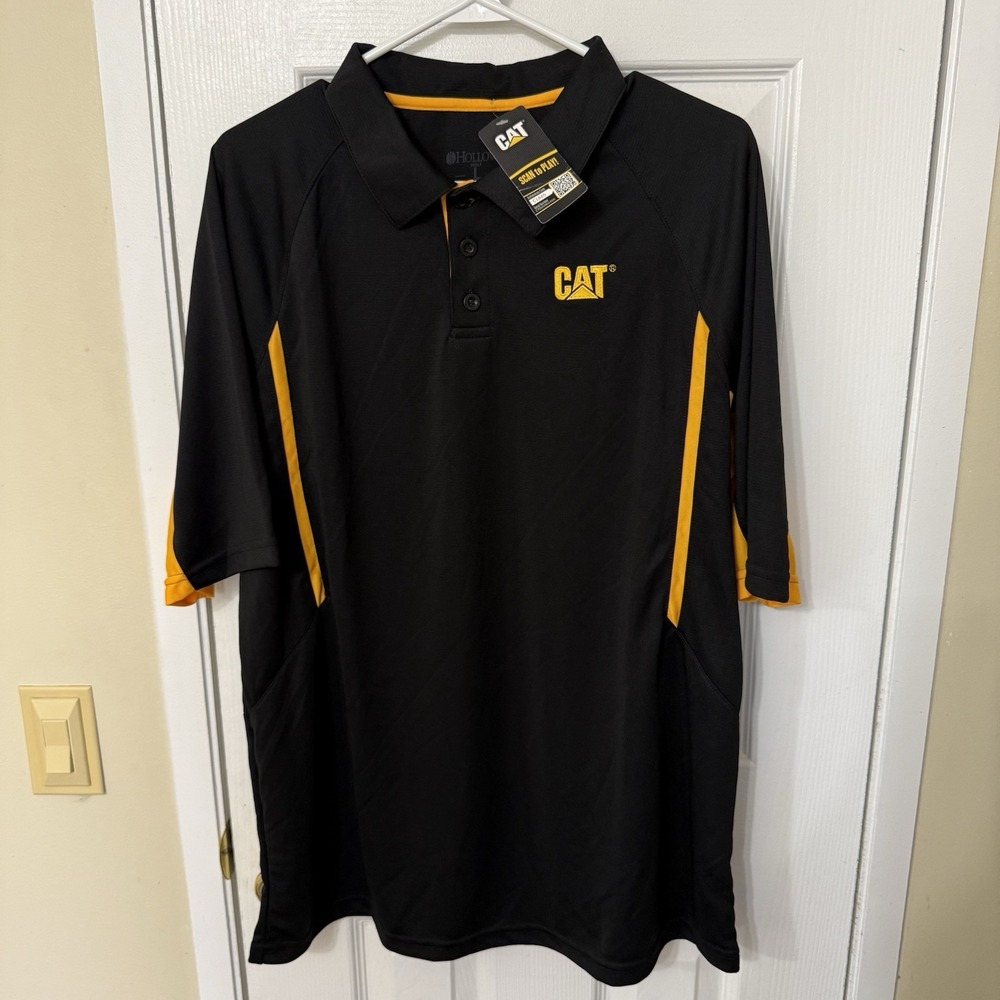 NWT CAT Caterpillar Men's Large Holloway Black Polo Shirt
